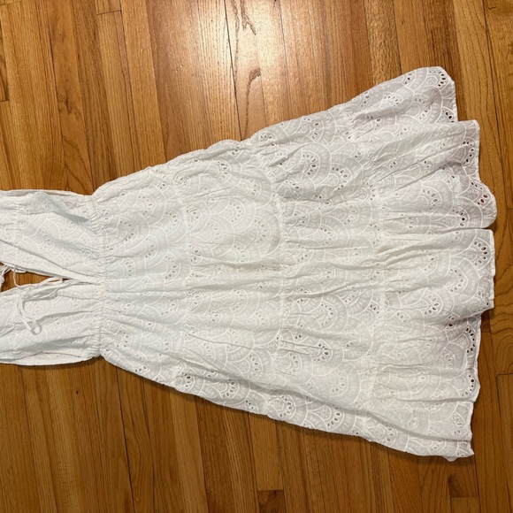 100% Cotton-Better Be- White Eyelet Tiered Midi Dress with Tie Size M - Picture 3 of 9